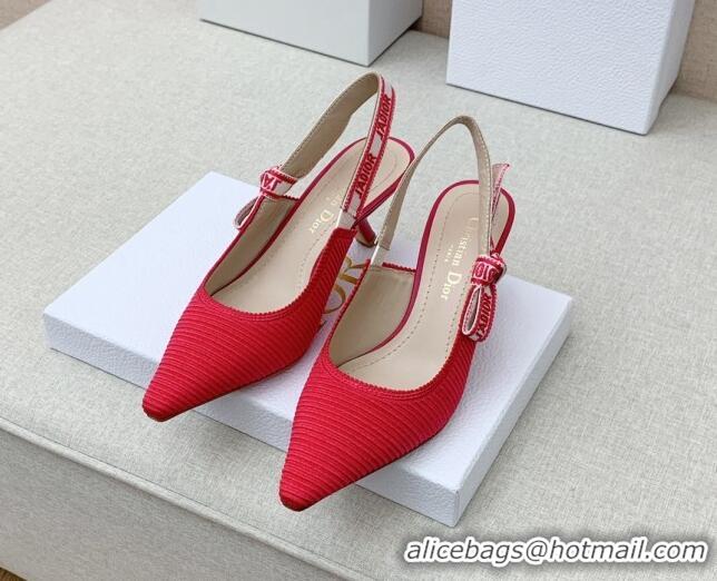 Low Price Dior J'Adior Slingback Pumps 6.5cm in Red Embroidered Cotton Ribbon 042224