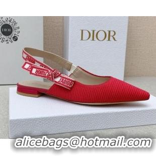 Best Price Dior J'Adior Slingback Ballerinas Flat in Red Embroidered Cotton Ribbon 042225