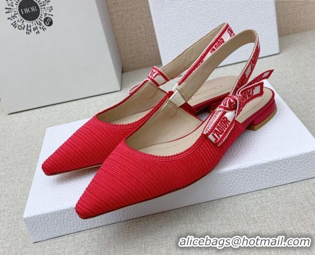 Best Price Dior J'Adior Slingback Ballerinas Flat in Red Embroidered Cotton Ribbon 042225