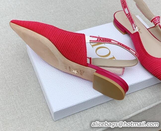 Best Price Dior J'Adior Slingback Ballerinas Flat in Red Embroidered Cotton Ribbon 042225