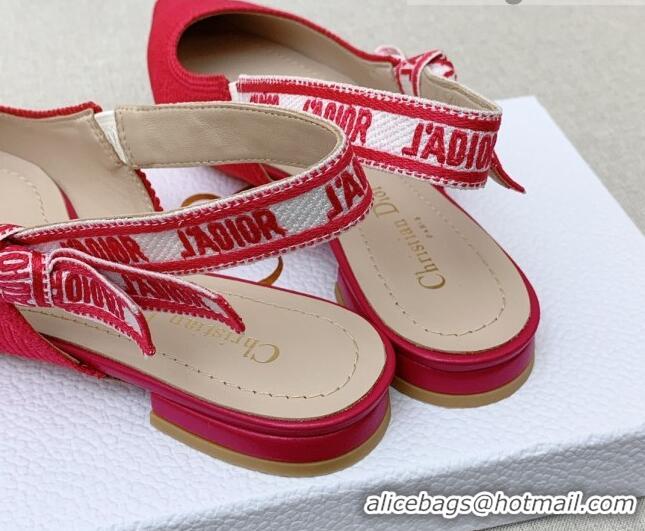 Best Price Dior J'Adior Slingback Ballerinas Flat in Red Embroidered Cotton Ribbon 042225