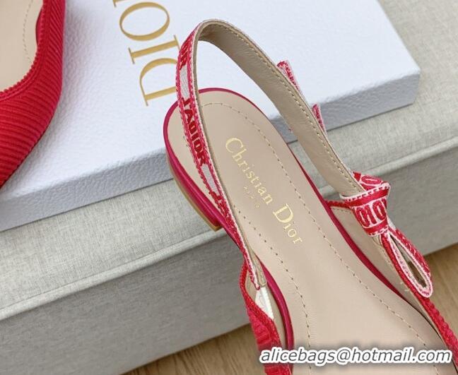 Best Price Dior J'Adior Slingback Ballerinas Flat in Red Embroidered Cotton Ribbon 042225