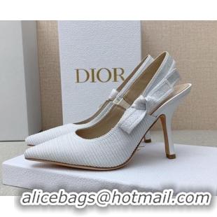 Good Quality Dior J'Adior Slingback Pumps 9.5cm in White Embroidered Cotton Ribbon 042226