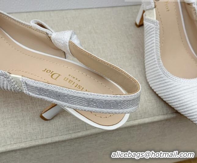 Good Quality Dior J'Adior Slingback Pumps 9.5cm in White Embroidered Cotton Ribbon 042226