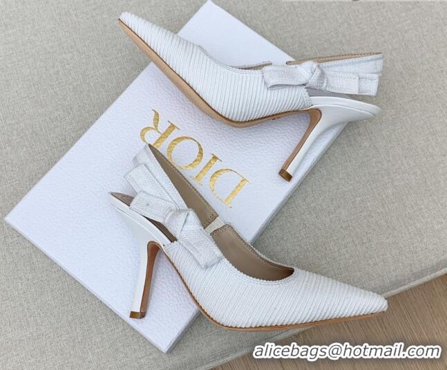 Good Quality Dior J'Adior Slingback Pumps 9.5cm in White Embroidered Cotton Ribbon 042226