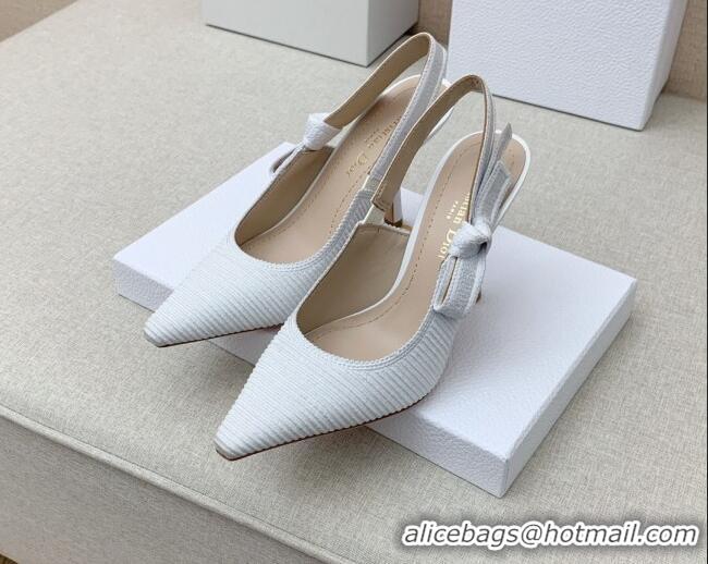 Good Quality Dior J'Adior Slingback Pumps 9.5cm in White Embroidered Cotton Ribbon 042226