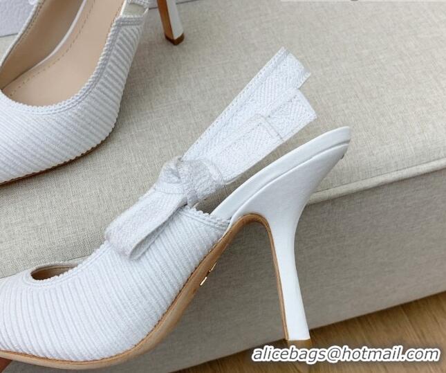 Good Quality Dior J'Adior Slingback Pumps 9.5cm in White Embroidered Cotton Ribbon 042226