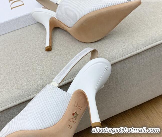 Good Quality Dior J'Adior Slingback Pumps 9.5cm in White Embroidered Cotton Ribbon 042226