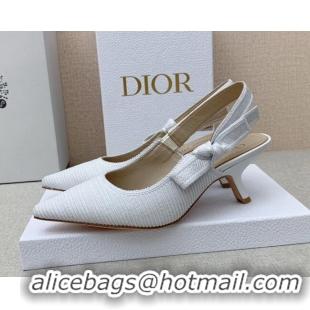 Pretty Style Dior J'Adior Slingback Pumps 6.5cm in White Embroidered Cotton Ribbon 042227