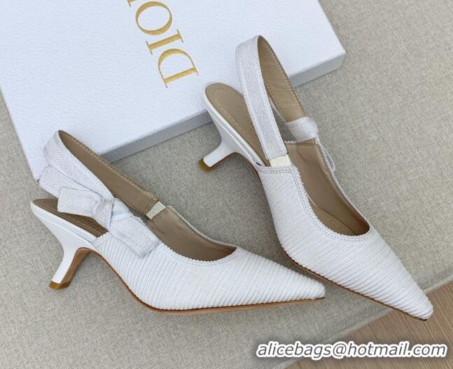 Pretty Style Dior J'Adior Slingback Pumps 6.5cm in White Embroidered Cotton Ribbon 042227