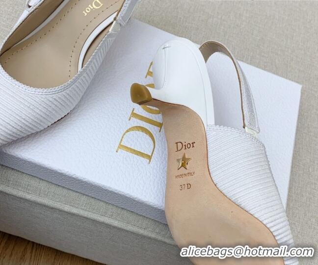 Pretty Style Dior J'Adior Slingback Pumps 6.5cm in White Embroidered Cotton Ribbon 042227