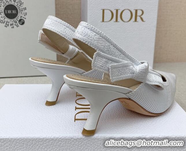 Pretty Style Dior J'Adior Slingback Pumps 6.5cm in White Embroidered Cotton Ribbon 042227