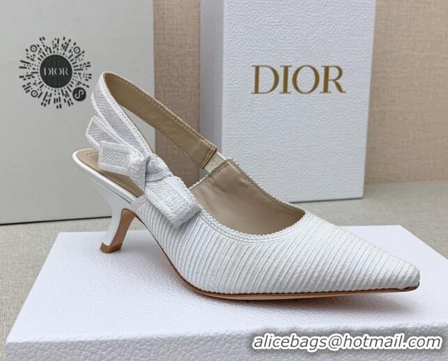 Pretty Style Dior J'Adior Slingback Pumps 6.5cm in White Embroidered Cotton Ribbon 042227