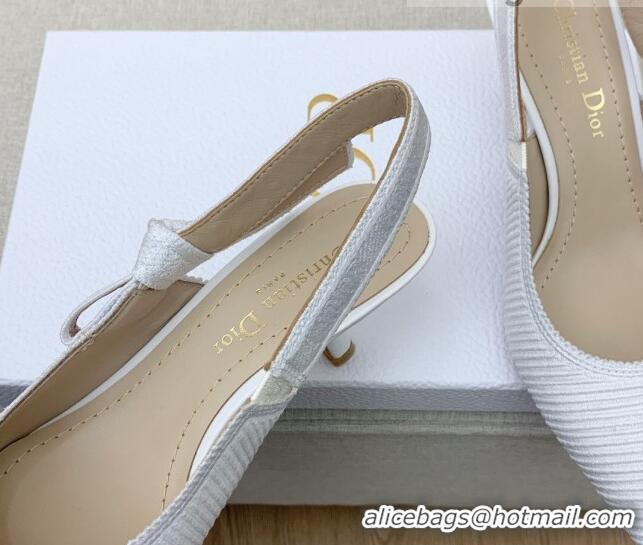 Pretty Style Dior J'Adior Slingback Pumps 6.5cm in White Embroidered Cotton Ribbon 042227