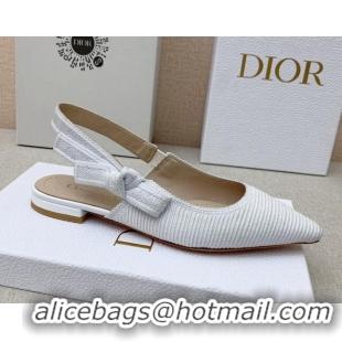 Classic Dior J'Adior Slingback Ballerinas Flat in White Embroidered Cotton Ribbon 042228