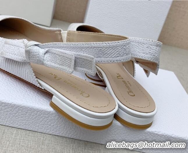 Classic Dior J'Adior Slingback Ballerinas Flat in White Embroidered Cotton Ribbon 042228