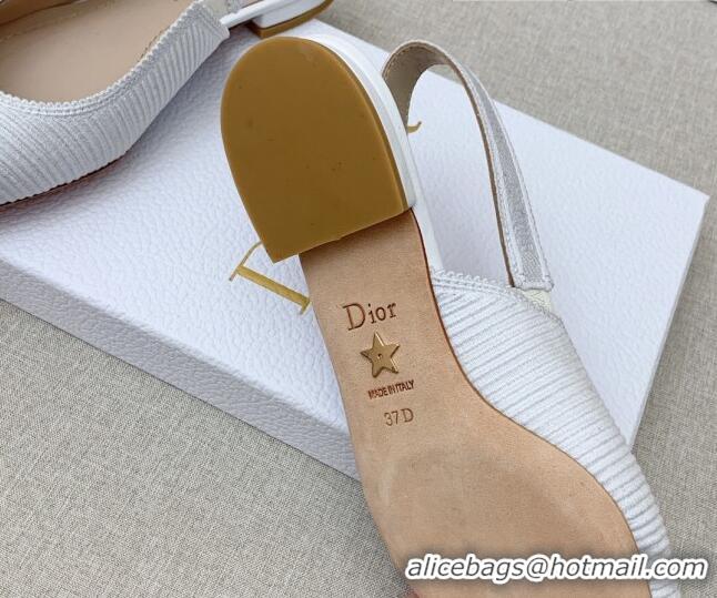 Classic Dior J'Adior Slingback Ballerinas Flat in White Embroidered Cotton Ribbon 042228