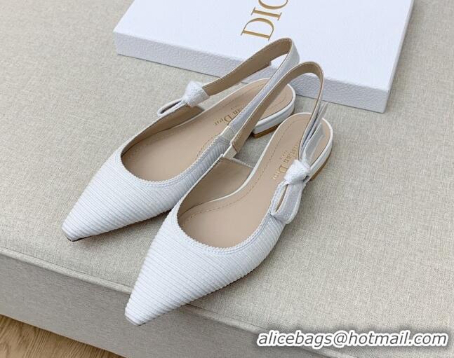 Classic Dior J'Adior Slingback Ballerinas Flat in White Embroidered Cotton Ribbon 042228