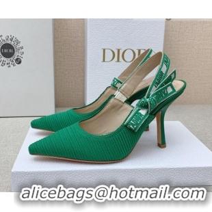 Charming Dior J'Adior Slingback Pumps 9.5cm in Green Embroidered Cotton Ribbon 042229