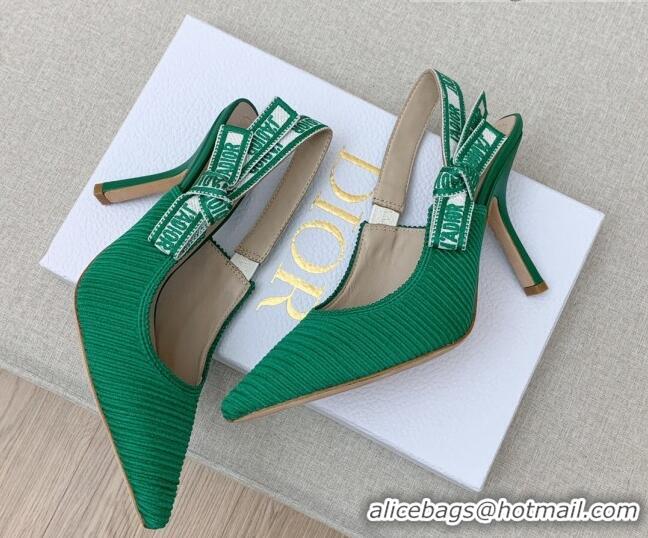 Charming Dior J'Adior Slingback Pumps 9.5cm in Green Embroidered Cotton Ribbon 042229