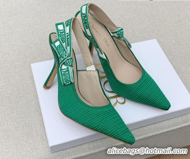 Charming Dior J'Adior Slingback Pumps 9.5cm in Green Embroidered Cotton Ribbon 042229