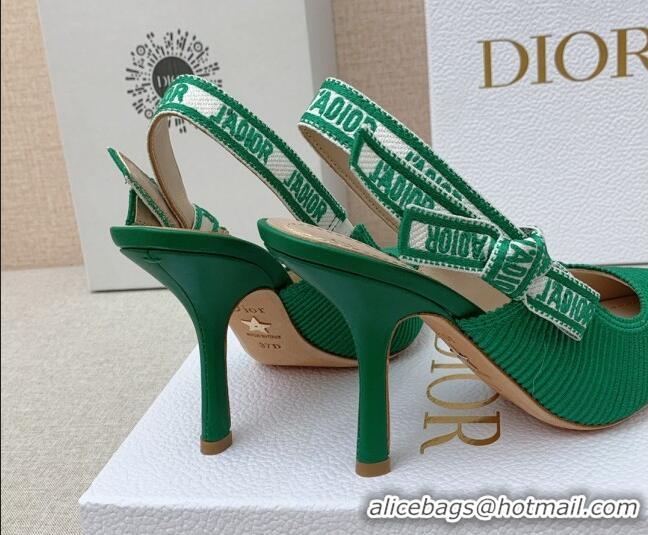 Charming Dior J'Adior Slingback Pumps 9.5cm in Green Embroidered Cotton Ribbon 042229