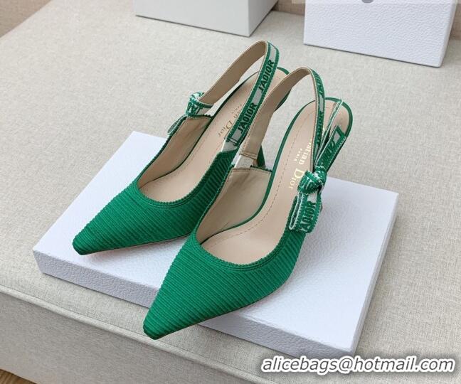 Charming Dior J'Adior Slingback Pumps 9.5cm in Green Embroidered Cotton Ribbon 042229