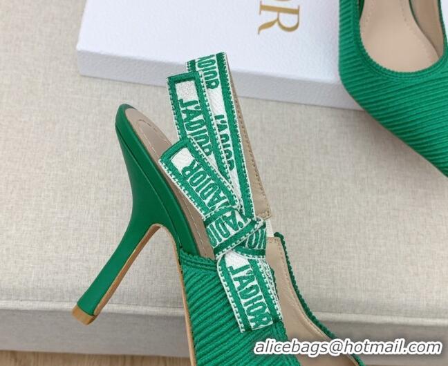 Charming Dior J'Adior Slingback Pumps 9.5cm in Green Embroidered Cotton Ribbon 042229