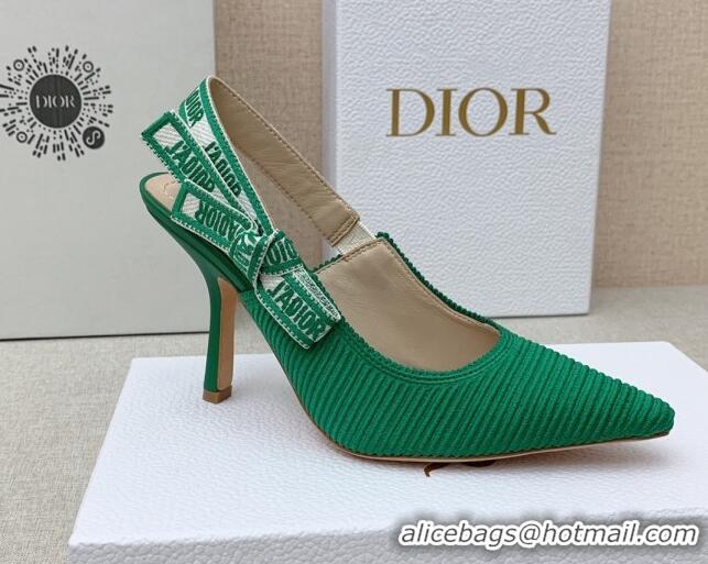 Charming Dior J'Adior Slingback Pumps 9.5cm in Green Embroidered Cotton Ribbon 042229