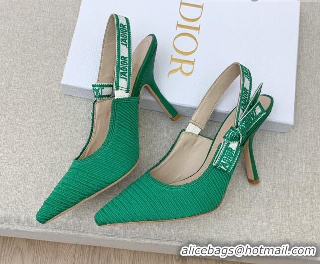 Charming Dior J'Adior Slingback Pumps 9.5cm in Green Embroidered Cotton Ribbon 042229