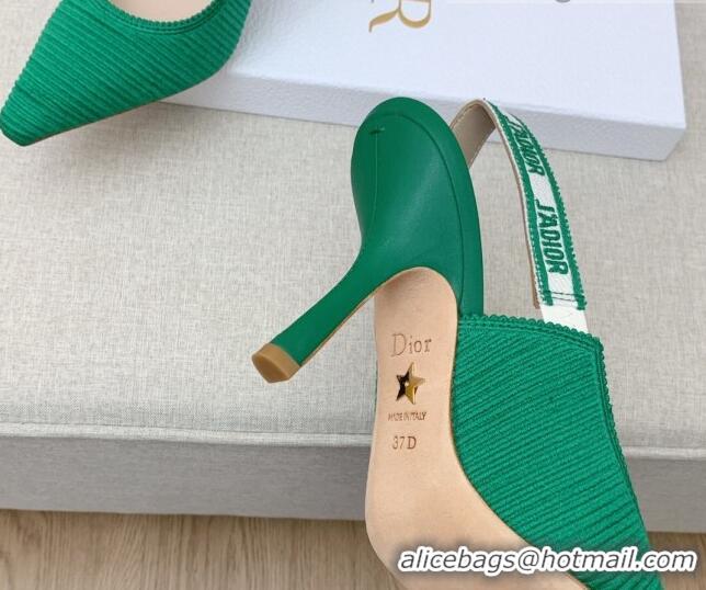 Charming Dior J'Adior Slingback Pumps 9.5cm in Green Embroidered Cotton Ribbon 042229