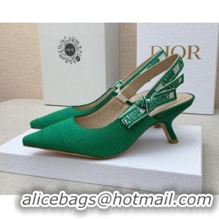 Hot Style Dior J'Adior Slingback Pumps 6.5cm in Green Embroidered Cotton Ribbon 042230