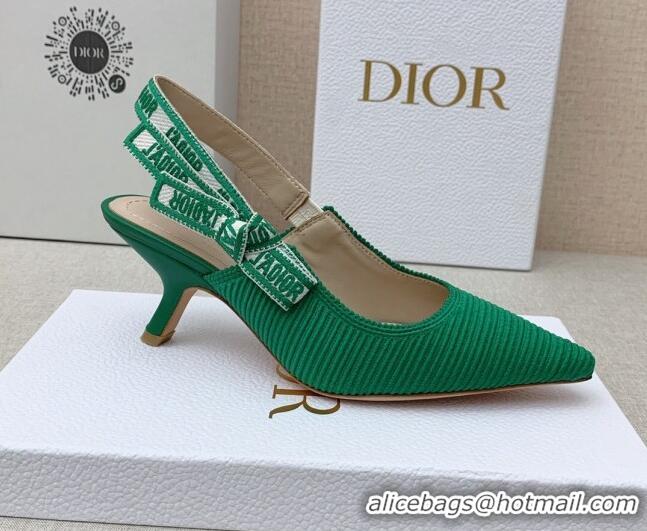 Hot Style Dior J'Adior Slingback Pumps 6.5cm in Green Embroidered Cotton Ribbon 042230