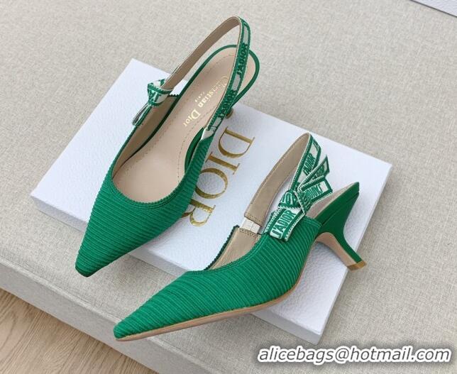 Hot Style Dior J'Adior Slingback Pumps 6.5cm in Green Embroidered Cotton Ribbon 042230