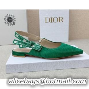 Stylish Dior J'Adior Slingback Ballerinas Flat in Green Embroidered Cotton Ribbon 042231