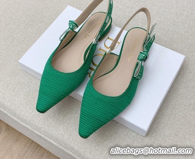 Stylish Dior J'Adior Slingback Ballerinas Flat in Green Embroidered Cotton Ribbon 042231