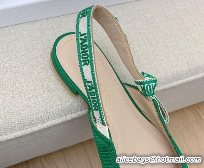 Stylish Dior J'Adior Slingback Ballerinas Flat in Green Embroidered Cotton Ribbon 042231