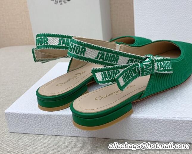 Stylish Dior J'Adior Slingback Ballerinas Flat in Green Embroidered Cotton Ribbon 042231