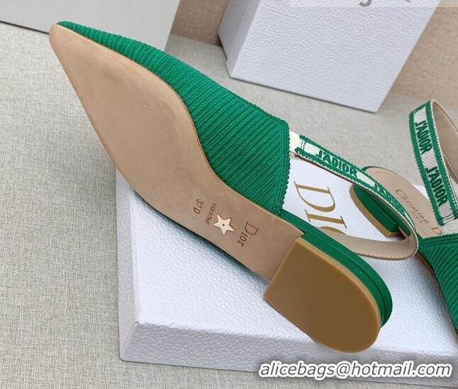 Stylish Dior J'Adior Slingback Ballerinas Flat in Green Embroidered Cotton Ribbon 042231