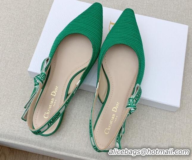 Stylish Dior J'Adior Slingback Ballerinas Flat in Green Embroidered Cotton Ribbon 042231