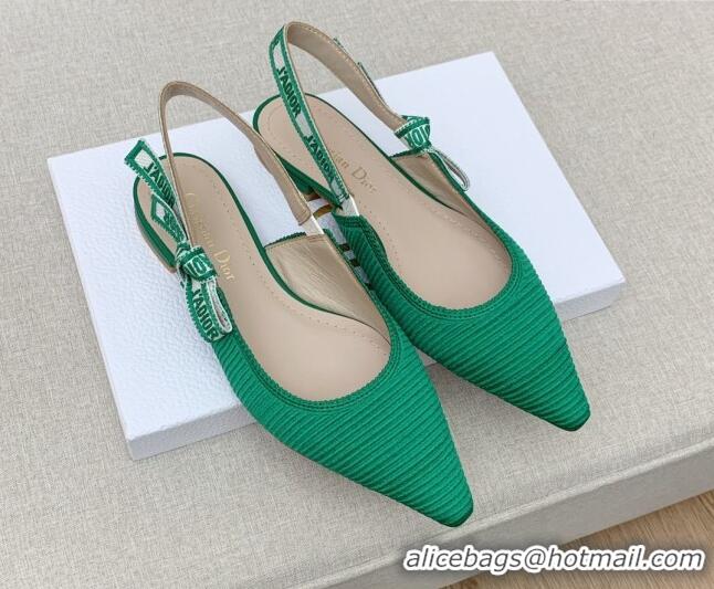 Stylish Dior J'Adior Slingback Ballerinas Flat in Green Embroidered Cotton Ribbon 042231