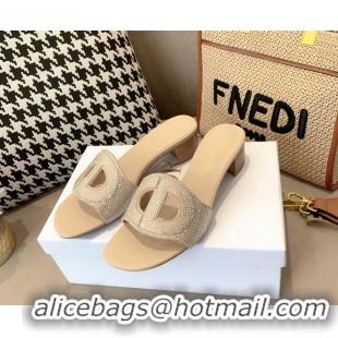 Perfect Dior D-Club Crystal CD Heel Slide Sandals 4cm Beige 042244