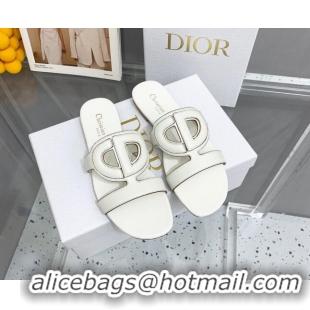 Grade Quality Dior Leather CD Flat Slide Sandals White 042250