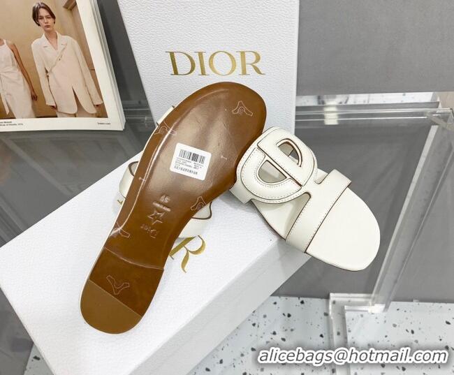 Grade Quality Dior Leather CD Flat Slide Sandals White 042250