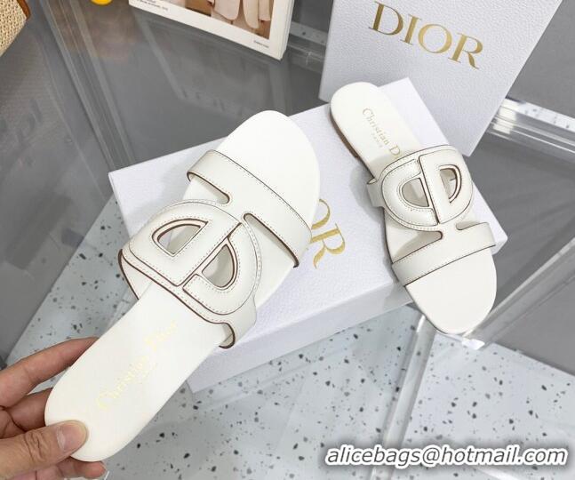 Grade Quality Dior Leather CD Flat Slide Sandals White 042250