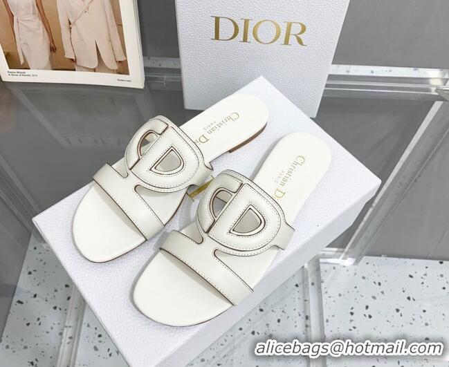 Grade Quality Dior Leather CD Flat Slide Sandals White 042250