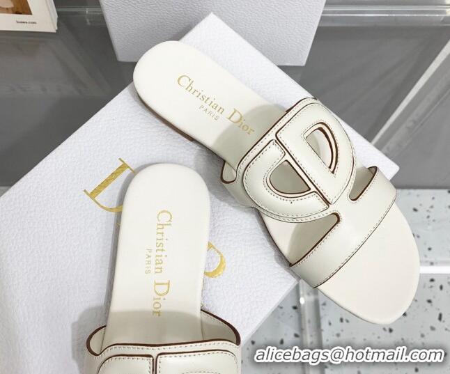 Grade Quality Dior Leather CD Flat Slide Sandals White 042250