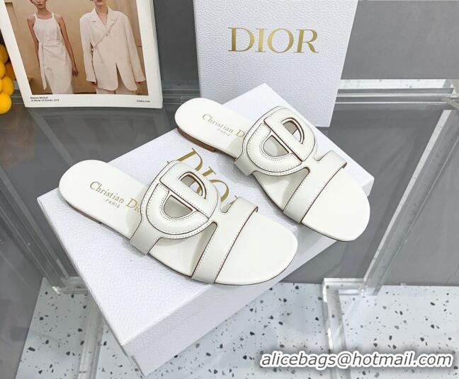 Grade Quality Dior Leather CD Flat Slide Sandals White 042250