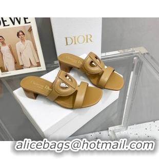 Best Product Dior Leather CD Heel Slide Sandals 4cm Tan 042253