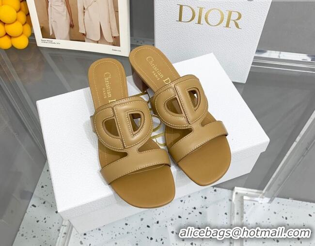 Best Product Dior Leather CD Heel Slide Sandals 4cm Tan 042253